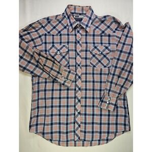 VIP Men's L Western Pearl Snap Shirt Blue Red Plaid Long Sleeve Cowboy Rodeo